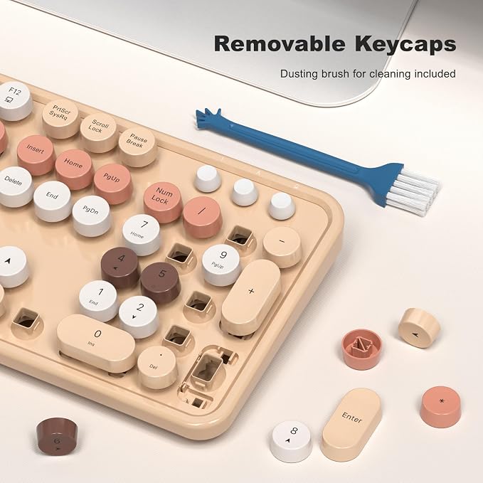 Wireless Keyboard and Mouse Combo, 2.4GHz Retro Full-Size Typewriter Keyboard with Number Pad and Wireless Mouse for PC/Laptop/Desktop/Windows (Milk Tea Colorful) - Image 4