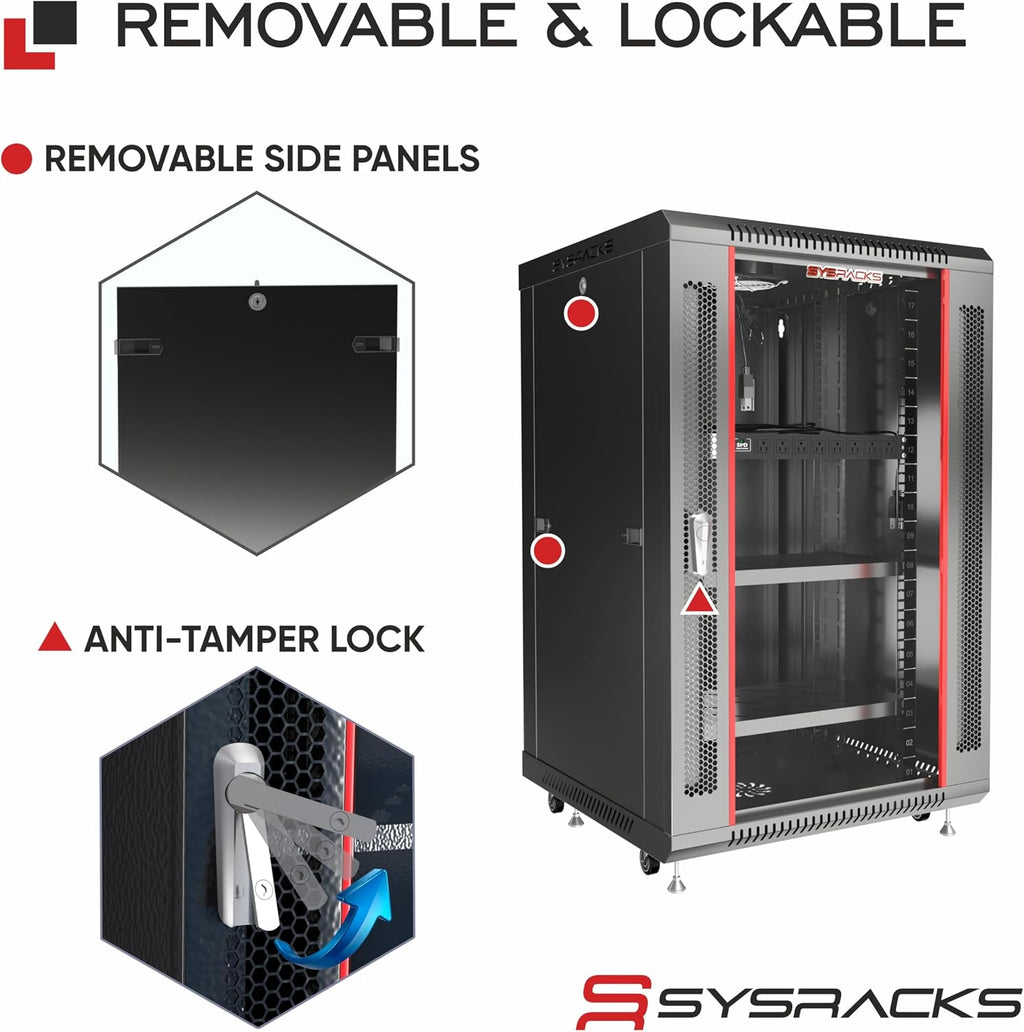 Sysracks 18U Wall Mount Server Rack Cabinet, 18-Inch Deep, Black - Image 5