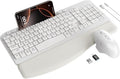 Wireless Keyboard and Mouse Combo with Ergonomic Wave Key | Leather Soft Palm Rest, Rechargeable, 4-Level DPI, Phone Holder, 2.4GHz, MA22 Plus Full Size Set for PC, Laptop, Windows, Mac by SABLUTE