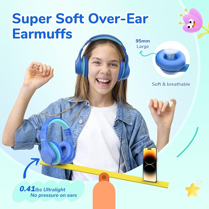 EarFun K3 Kids Headphones, USB Type C Wired Headphones for Kids/School Blue | HD Stereo Sound, Comfortable Fit, 40mm Driver, Foldable Over Ear Headphone for Travel/Boys/Girls/Tablet/iPad - Image 5