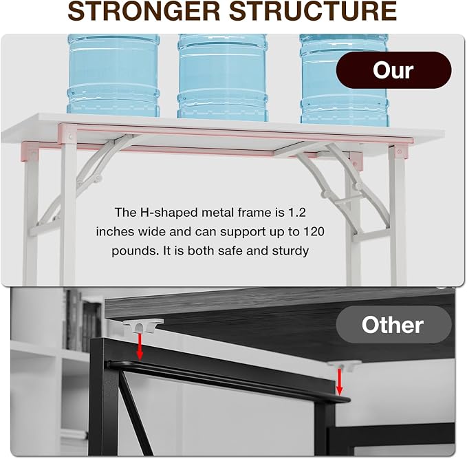 TEMI Long Computer Desk Folding Table - 55.1" Foldable Office Desk, No Assembly, Perfect Writing Table for Bedroom or Apartment, Portable Large Desk or Study Table with Compact Design, White Ash - Image 6
