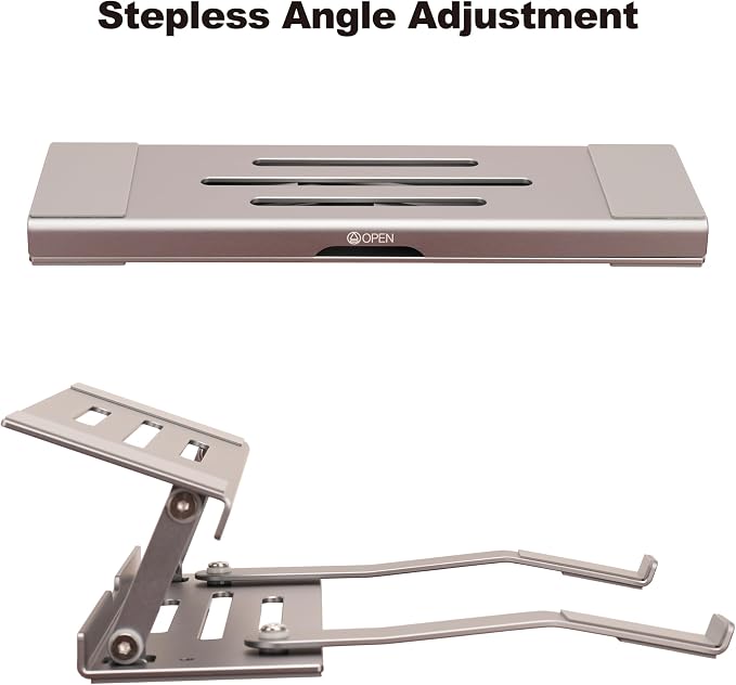 Aluminum Fold & Laptop Riser Stand 3-in-1 Adjustable, Foldable Cooling Stand with Integrated Storage Box, Ruler and Ultra-Slim Portable Design for MacBook, Tablet, Ipad, Keyboard and All Laptop - Image 4