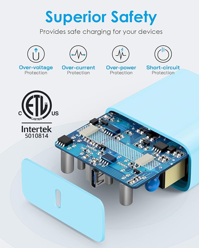 20W Fast Charger for iPhone 17/16/15 with 6FT Cable [3-Pack] - Blue | USB-C Wall Charger & C-to-C Cable, Compatible with iPhone 17/16/15 Series, USB-C iPad Pro/Air/Mini & More - Image 5