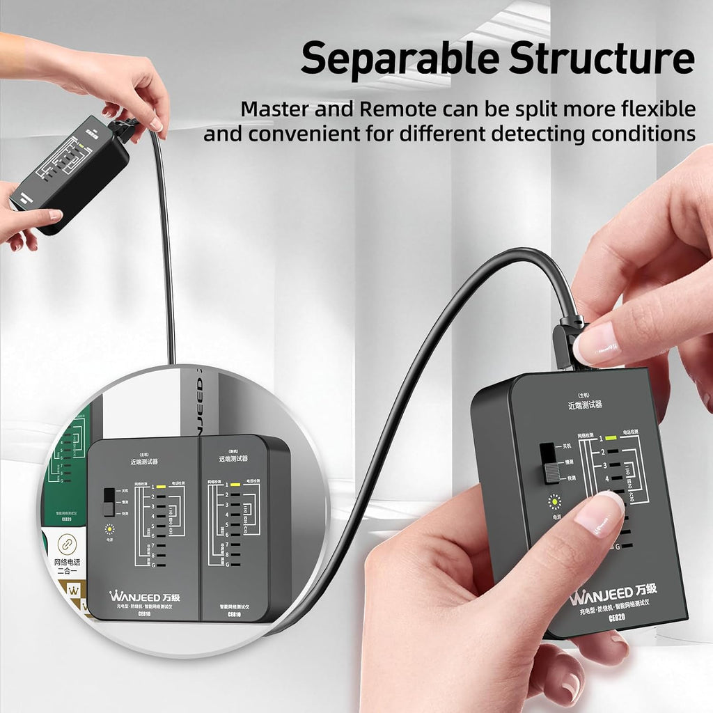 Professional Rechargeable Network Cable Tester - for RJ45/RJ11/RJ12, Tests CAT5/CAT5e/Cat6/Cat6a/CAT7 UTP/STP, PoE & CAT3, Wire Mapping, Fault Finder-Black-CE810 - Image 8