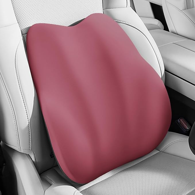 BEBAS Ergonomic Lumbar Support Pillow for Car, Memory Foam Car Back Cushion | Comfort Lumbar Pillow for Back Pain Relief, Breathable Washable Cover, Fits for Driving, Office, Wheelchair, Red by BEBAS