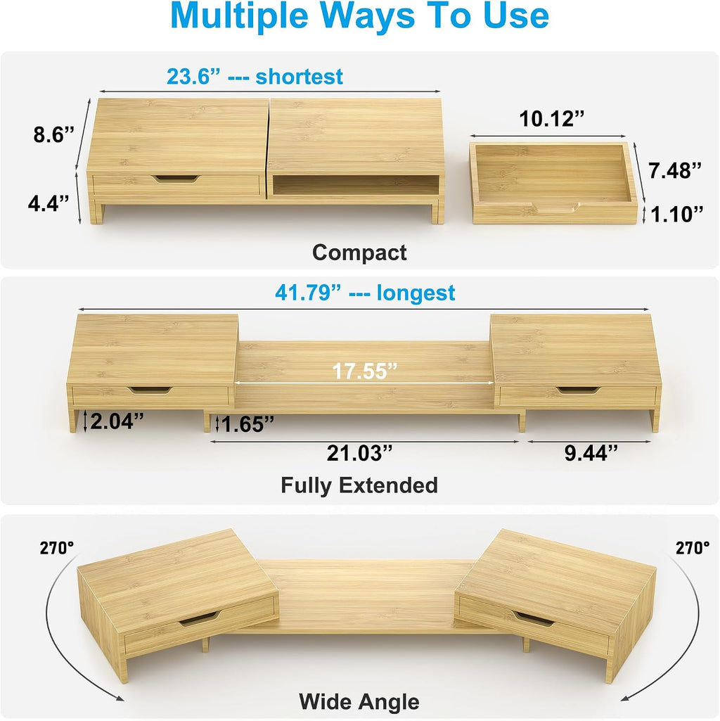 Epesoware Dual Monitor Riser with Two Drawer for Desk, No Assembly Required - Image 6