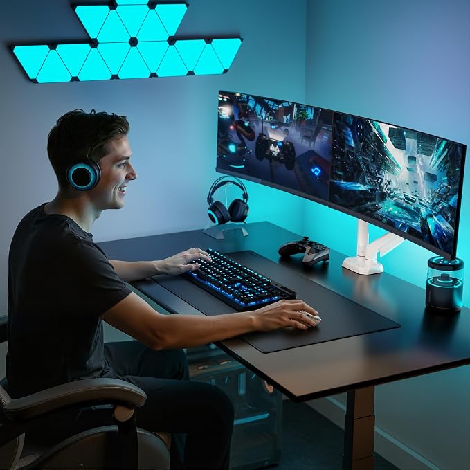ARES WING Dual Monitor Arm for 17-35 Inch Flat Curved Screens, White | Fully Adjustable Monitor Mount for Ultrawide Screens up to 26.5lbs, C-Clamp & Grommet Base, 75/100 Vesa Mount - Image 8