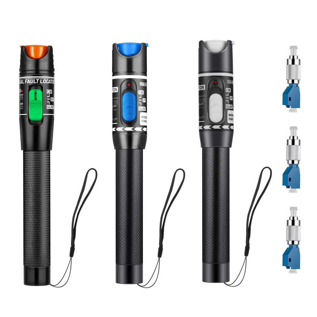 Moocci 3 Pcs Visual Fault Locator Fiber Optic Tester - Fiber Optic Cable Tester Meter with FC to LC Adapter - Tools Kit for FC/SC/ST/LC Connector,Network Cable Test - Green Blue White by Moocci
