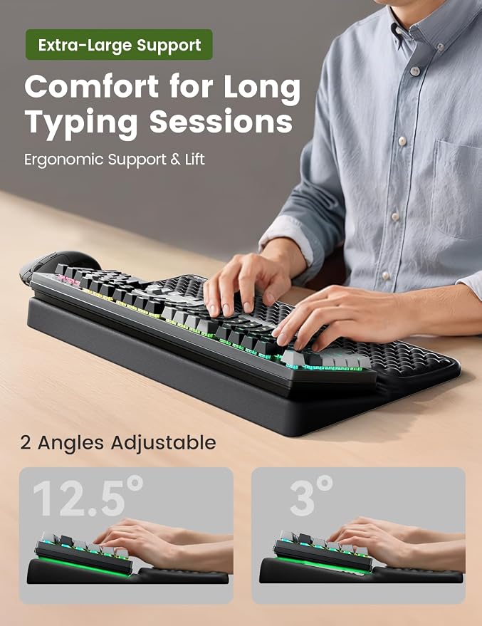 Vaydeer Extra-Large Wrist Rest with Keyboard Stand, Ergonomic Wrist Support Pad, Soft Memory Foam Wrist Cushion for Mechanical 100% Full-Size Keyboard, Carpal Tunnel Pain Relief, Black - Image 6