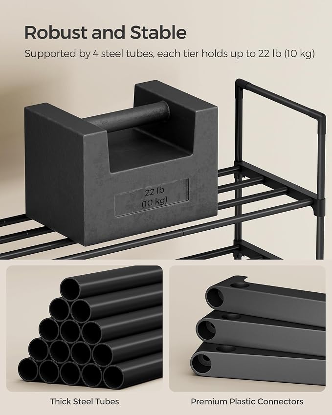 SONGMICS Shoe Rack, 2-Tier Shoe Organizer, Metal Storage Shelf | for Entryway, Upright or Upside Down, for 6-9 Pairs, Stackable, 11.8 x 26.8 x 14.6 Inches, Black ULSA202B01 - Image 7