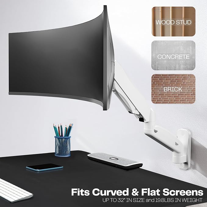 VIVO Single Monitor Counterbalance Wall Mount for 32 inch Screens up to 19.8 lbs, Full Motion, Max VESA 100x100, White, MOUNT-V001GW - Image 5
