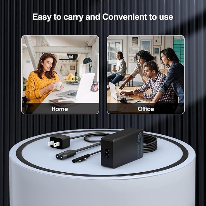 YURCIPWE Surface Pro Charger 65W, Surface Laptop Charger Compatible with Microsoft Surface Pro 11/10/9/8/7+/7/6/5/4/X, Surface Laptop 7/6/5/4, Surface Book 3/2, Surface Go 3/2/1 with 8.8ft Power Cord - Image 4