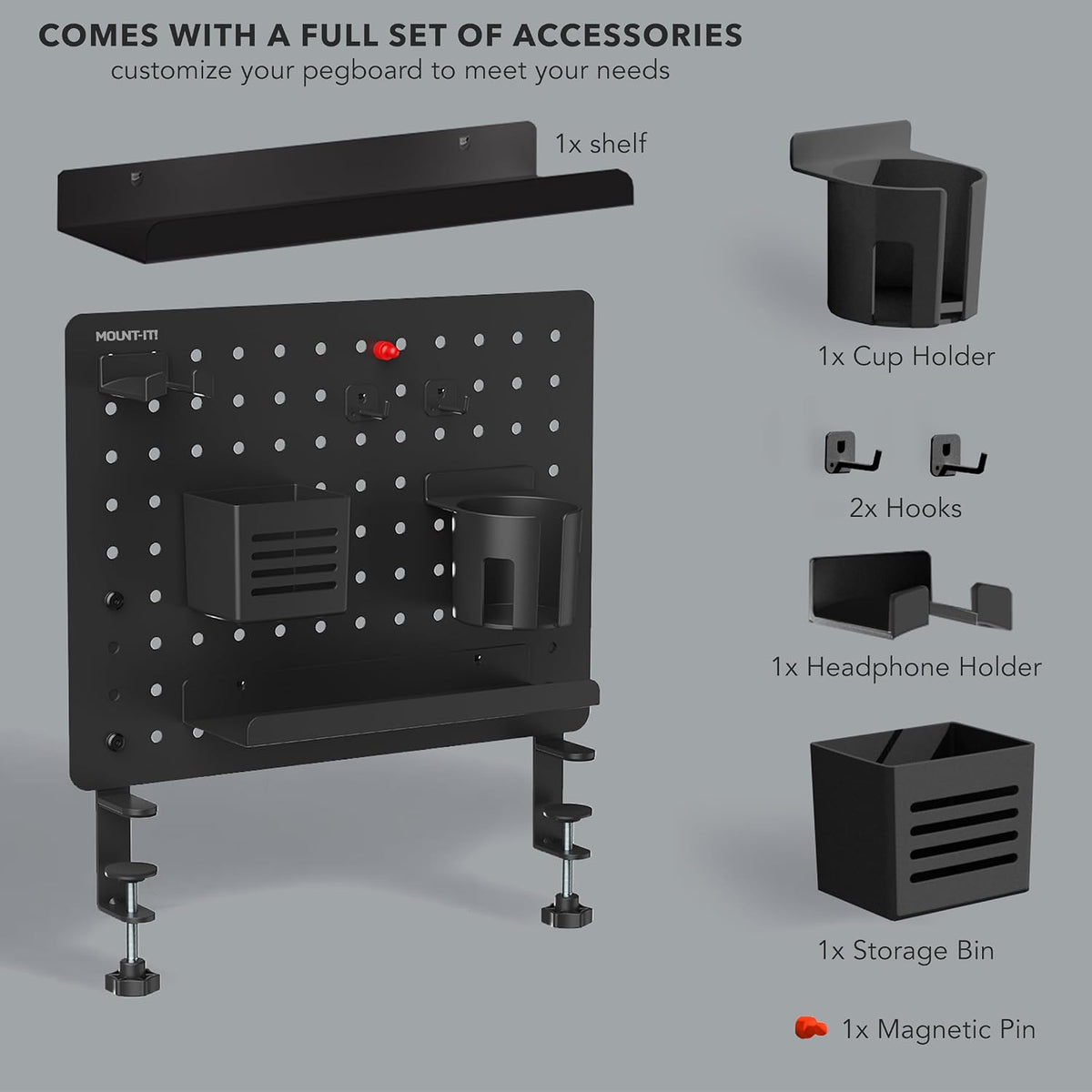 Mount-It! Clamp-On Magnetic Pegboard Organizer, 16.5x15.9 - Image 8