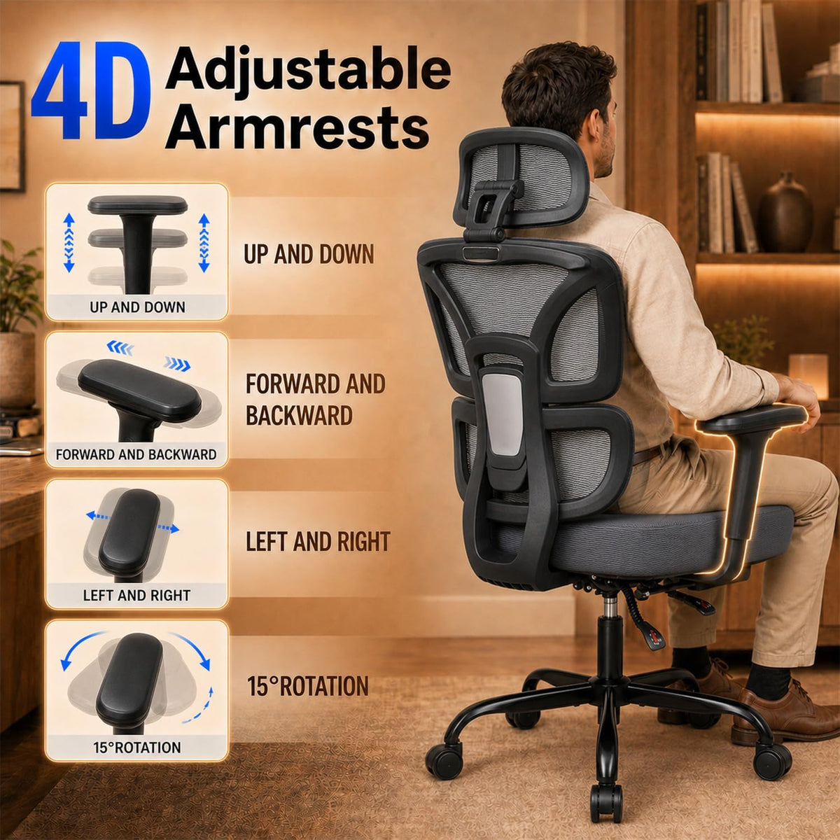 Ergonomic Office Chair with Footrest - High Back Mesh Computer Desk Chair - Image 6