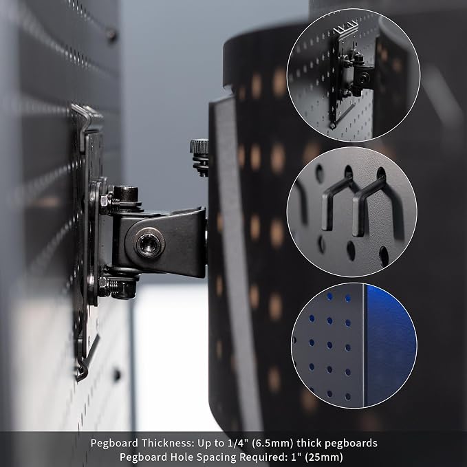 VIVO Articulating Single Monitor Pegboard Mount, Fits Screens up to 32 inches and Peg Boards up to 0.25 inches Thick with 1 inch Hole Spacing, Black, Mount-PB1 - Image 4