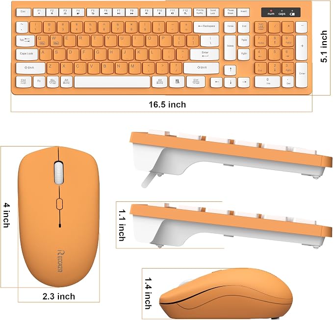 Quiet Wireless Keyboard and Mouse Combo for Office and Home (Orange-A) | Silent 2.4G Full Size Cordless Keyboard with Tilt Legs,3-Level DPI Quiet Mouse,for Windows,Mac OS/Desktop/Laptop/PC - Image 9
