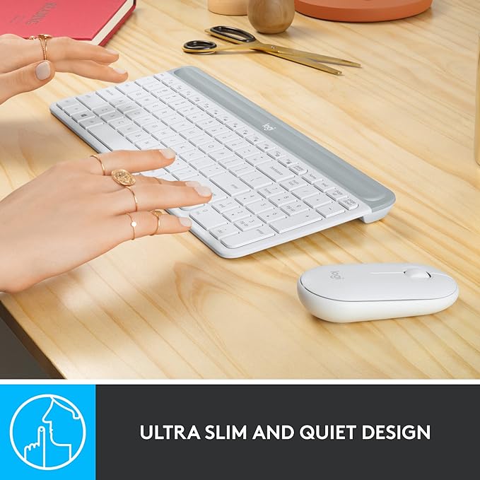 Logitech MK470 Slim Compact Wireless Keyboard and Mouse Combo - Off White | Compact low-profile quiet keyboard with number pad, slim ambidextrous quiet mouse with 3 non-customizable buttons, Windows PC - Image 3