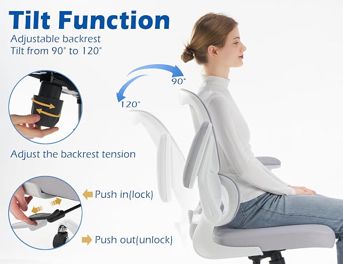 TRALT Ergonomic Office Chair Desk Chair with Adjustable Lumbar Support | Desk Chair Comfy with Flip-up Armrests Ergonomic Chair - Mesh Computer Chairs for Adults, 330lbs, PU Leather (Grey, 1) - Image 7