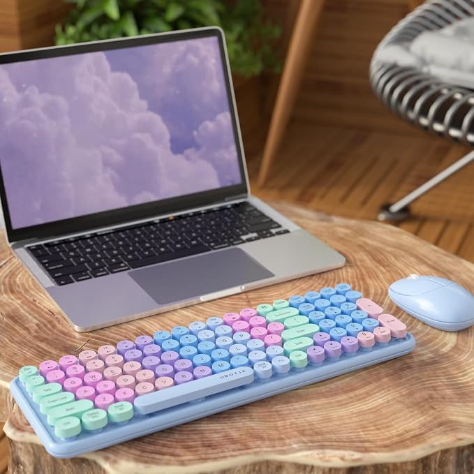UBOTIE Wireless Keyboards and Mouse Combo (Purple Rainbow) | Colorful Gradient Rainbow Color Retro Typewriter Flexible Keyboard, 2.4GHz Connection and Optical Mouse for PC Wins Mac - Image 2