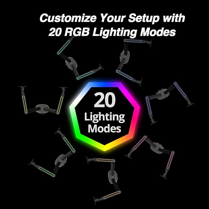 AVLT RGB Gaming Dual Monitor Arm Desk Mount for 27-43" Screens - Black | Built-in 20 Lighting Modes Touch Button Control Fits Flat/Curved/Ultrawide Screen Height Swivel Tilt Rotation Adjustable - Image 8