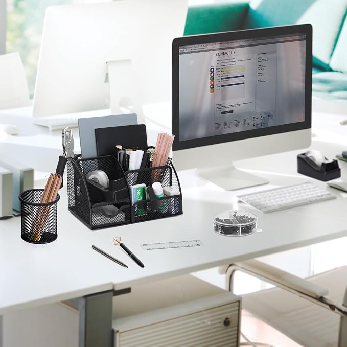 13-in-1 Office Desk Organizer Set for Back to School Supplies Accessories | Organizer Set with Stapler and Tape Dispenser, Pen Holder, Scissors, Ruler, Hole Punch, 2 Pens & More Desk Supplies - Image 7