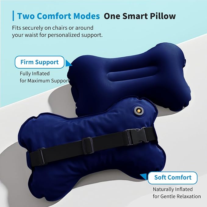 Mixtrend Travel Lumbar Pillow Inflatable Lumbar Support Pillow with Memory Foam, Back Support Pillow for Airplane Long Flight, Essential Travel Support Pillow for Women Men Kids（Navy Blue） - Image 7