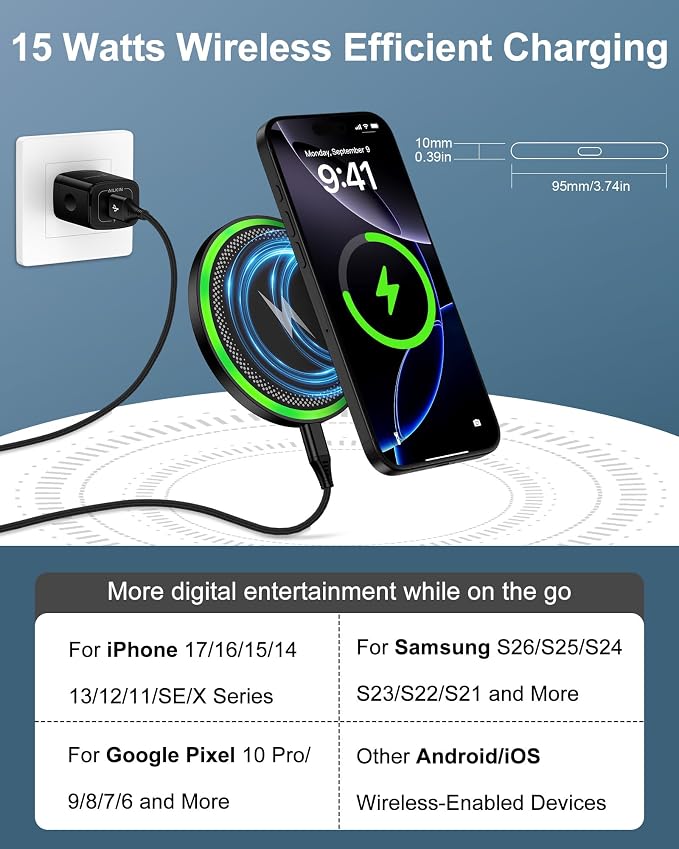 Wireless Charger Samsung S26, 15W Android Wire Less Charging Pad for Galaxy | Fast Charging Station with Block for S26 Ultra S25 S24, Google Pixel 10 Pro XL/9a Android iPhone 17 16 Cargador inalámbrico - Image 3