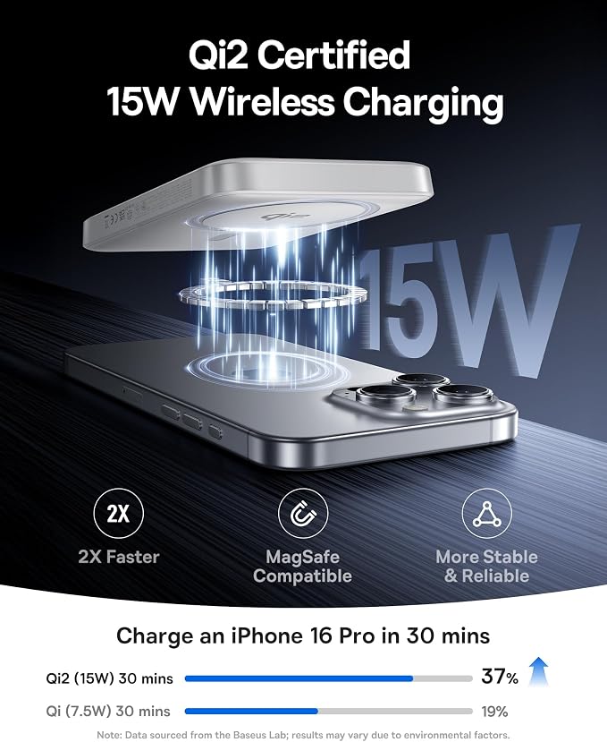 Baseus for MagSafe Portable Charger, Qi2 Certified 15W Wireless Magnetic Power Bank 10000mAh with USB-C Cable 22.5W PD Charging, Battery Pack Compatible with iPhone 17/16/15/14/13 Pro/Pro Max Series - Image 2
