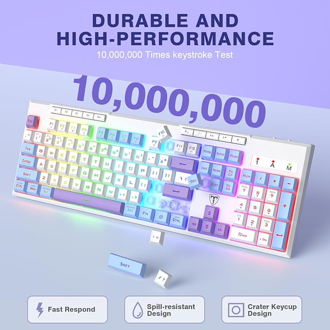 Wireless Gaming Keyboard, Tri-Mode, RGB Light up Backlit Creamy Keyboards | BT5.0/2.4GHz/USB-C, RGB Light up, Customizable Macro Keys, 26 Anti-ghosting Keys, 4000mAh Battery, Creamy Computer Keyboards - Image 6