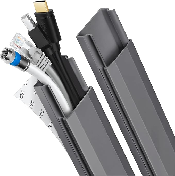 PVC Cord Hider Cable Management Wall, 62.8in TV Cable Hider | Paintable Cable Concealer for Wall Mounted TV, Cable Raceway Grey Wire Hider, Wall Wire Covers for Cords, L15.7inW1.2H0.59in by YCLYC