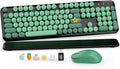 Wireless Keyboard and Mouse Combo, Round Keycaps, Full-Size Retro Typewriter Keyboard with Magnetic Wrist Rest, Tilt Legs, 2.4GHz Cordless for Mac, Windows PC, Laptop, SABLUTE CK23, Black & Green | Full-Size Retro Typewriter-Style Keyboard, Tilt Legs, ... by SABLUTE