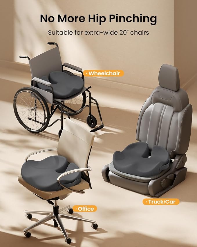ProtoArc Extra Large Seat Cushions for Office Chairs, Dark Gray | Ergonomic Memory Foam Seat Cushion for Home, Extra Cover, Car Seat Cushions for Driving, Pressure Relief Pad for Sciatica - Image 9