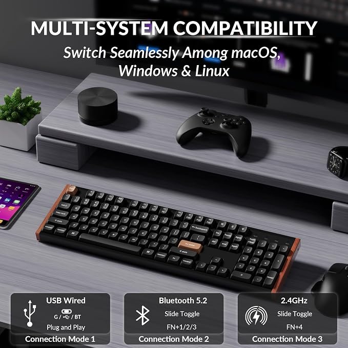 Keychron K10 HE Full-Size Hall Effect Keyboard Wireless, Rapid Trigger | Hot-Swappable Magnetic Switches Adjustable Actuation 2.4 GHz Bluetooth USB-C PBT Keycaps QMK Custom RGB Aluminum Wood Frame - Image 2