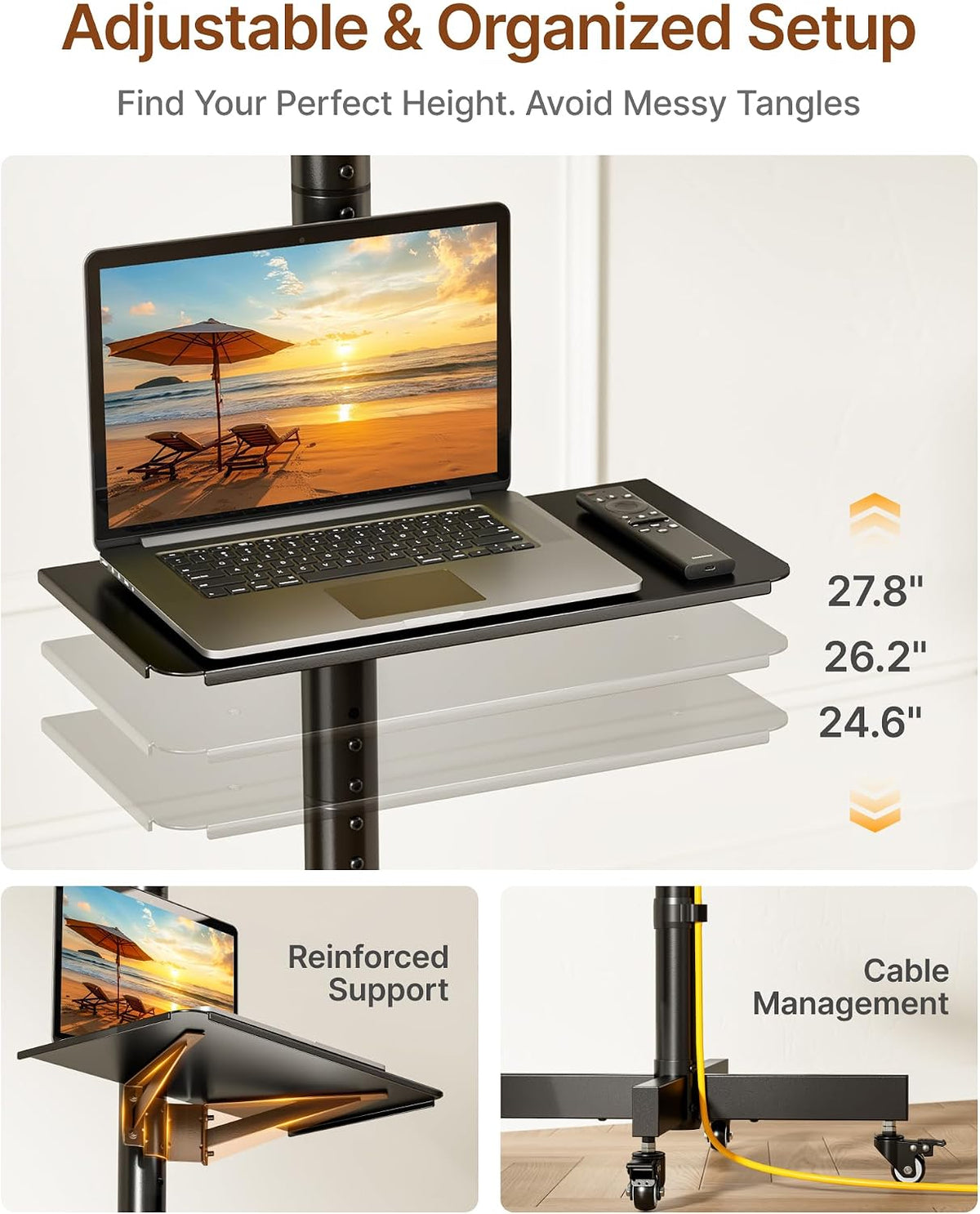 Heavy-Duty Rolling TV Stand for 23-60" TVs, 121 lbs - Image 6