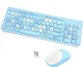 Wireless Keyboard and Mouse Combo, Retro Typewriter Keyboard with Round Keycaps, 2.4GHz USB Cute Wireless Keyboard Mouse for Computer, Desktop, Laptop (Blue Colorful) by GUKJOB