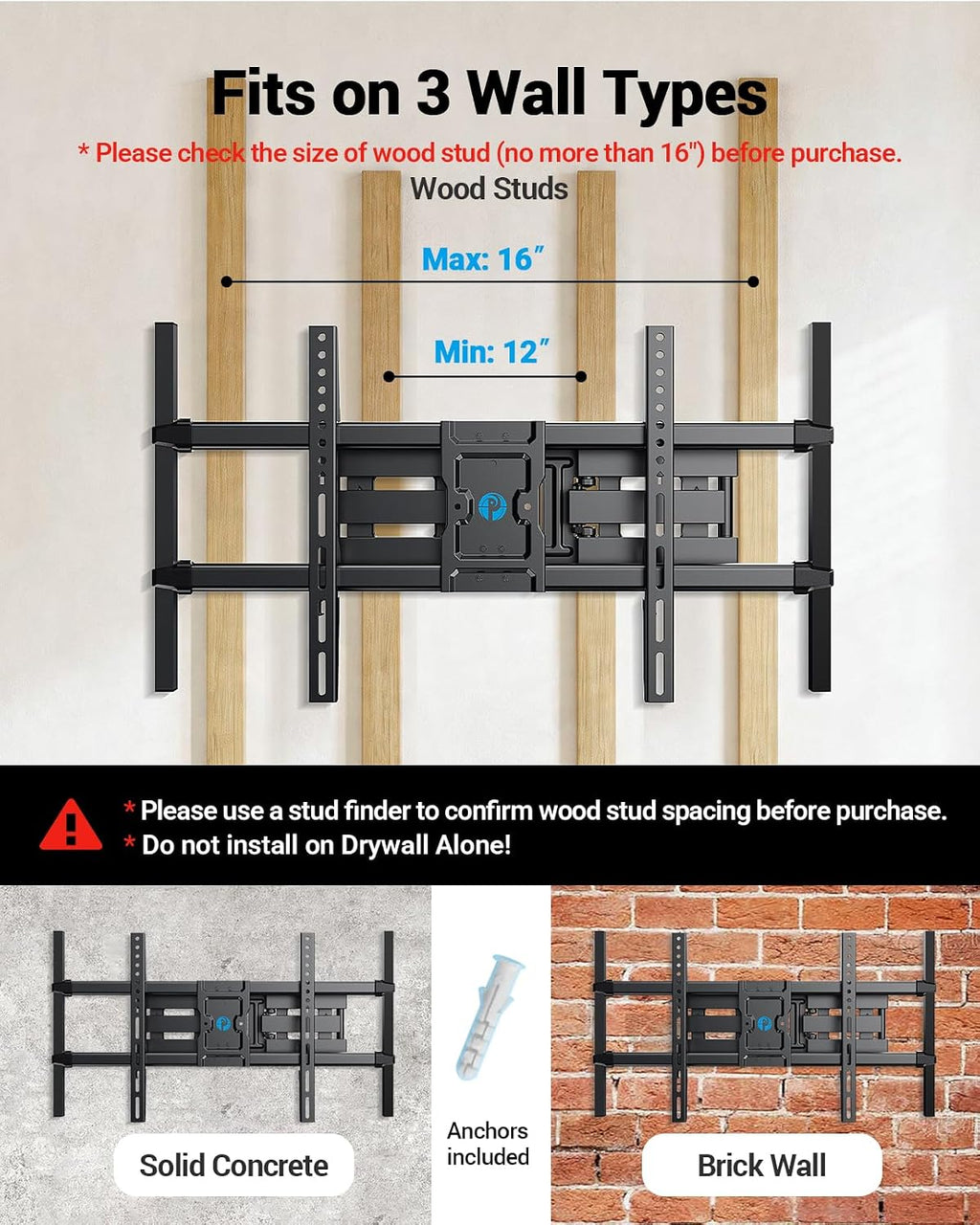 Pipishell Full Motion TV Wall Mount with LED Lights for Most 37–84 Inch TVs - Image 2