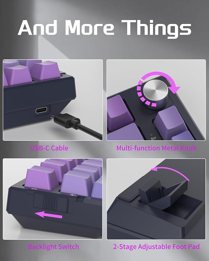 MageGee SKY81 75% Mechanical Gaming Keyboard, RGB Hot Swappable Wired Custom Creamy Keyboards with 5-Layer Sound Dampening, Knob, Side Printed Keycaps for Win/Mac (Dark Purple, Blue Whale Switch) - Image 5