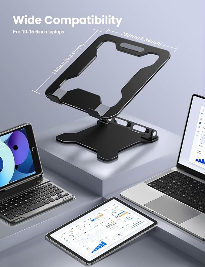 LOXP Adjustable Laptop Stand for Desk, Portable Airflow Laptop Riser Holder | Metal, Foldable, Ergonomic, Computer Notebook Stand Perfect for Home Desk, Office, Coffee Shops, Travel, 10-15.6" Laptops - Image 7
