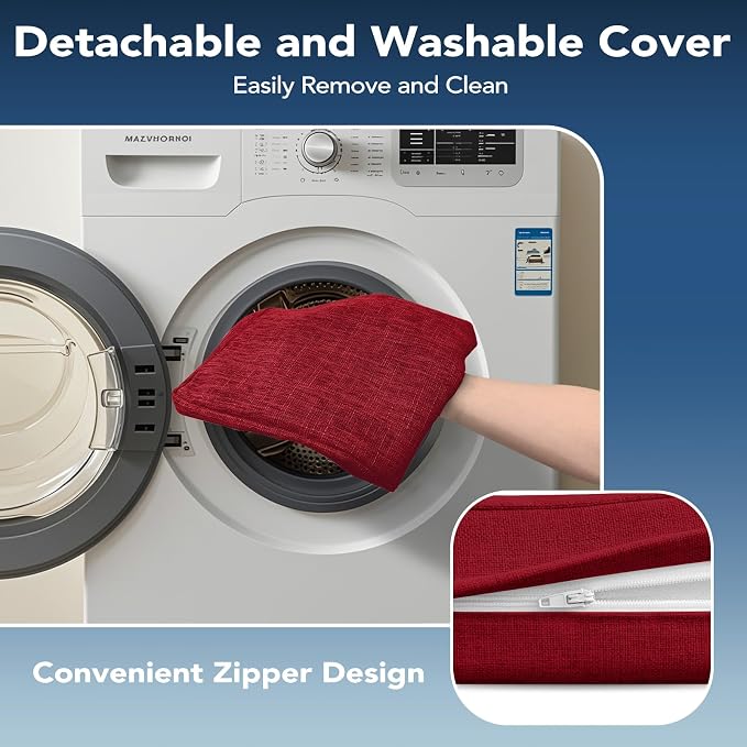 Chair Cushions for Dining Chairs, Non Slip Chair Pads with Ties and Washable Covers, Memory Foam Kitchen Chair Cushions Set of 4, 16"X16"X2.5", Red - Image 4