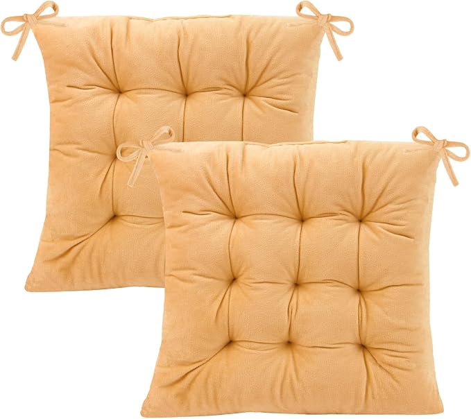 Set of 2 Chair Cushions for Dining Chairs with Ties, Indoor Non-Slip Kitchen Chair Pad and Dining Room Seat Cushion Mat for Office Living Room Outdoor 15.5" - Turmeric Yellow by MissSoul