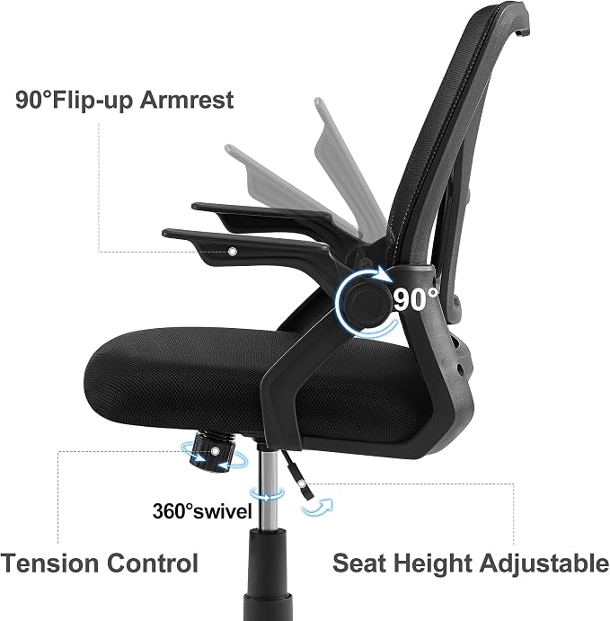 VECELO Mid-Back Swivel Ergonomic Office Chair with Adjustable Arms, Mesh Lumbar Support for Computer Task Work, Black - Image 5