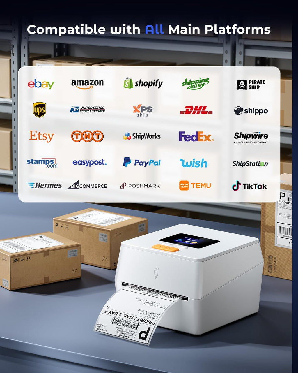 Phomemo Thermal Label Printer with Touchable Screen, 4x6 Bluetooth Shipping Label Printer with Built-in Label Holder, D420D White Thermal Printers for Small Business, Compatible with USPS, Tiktok - Image 5
