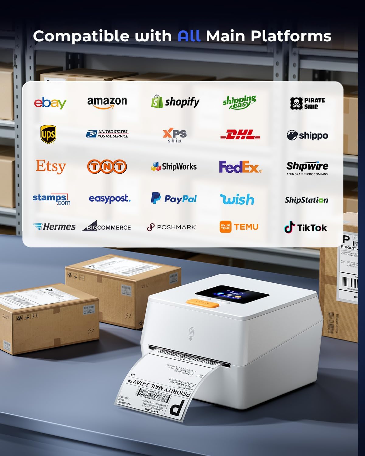 Phomemo Thermal Label Printer with Touchable Screen, 4x6 Bluetooth Shipping Label Printer with Built-in Label Holder, D420D White Thermal Printers for Small Business, Compatible with USPS, Tiktok - Image 5