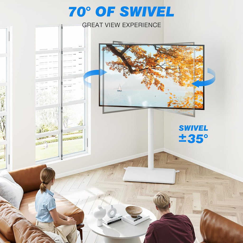 Rfiver Floor TV Stand with Mount for 32-70 inch TVs up to 99 lbs, Swivel Height AdjustableTV Floor Stand, Tall TV Stand with Wood Base, Saving Space Design for Living Room, Bedroom and Corner - Image 3