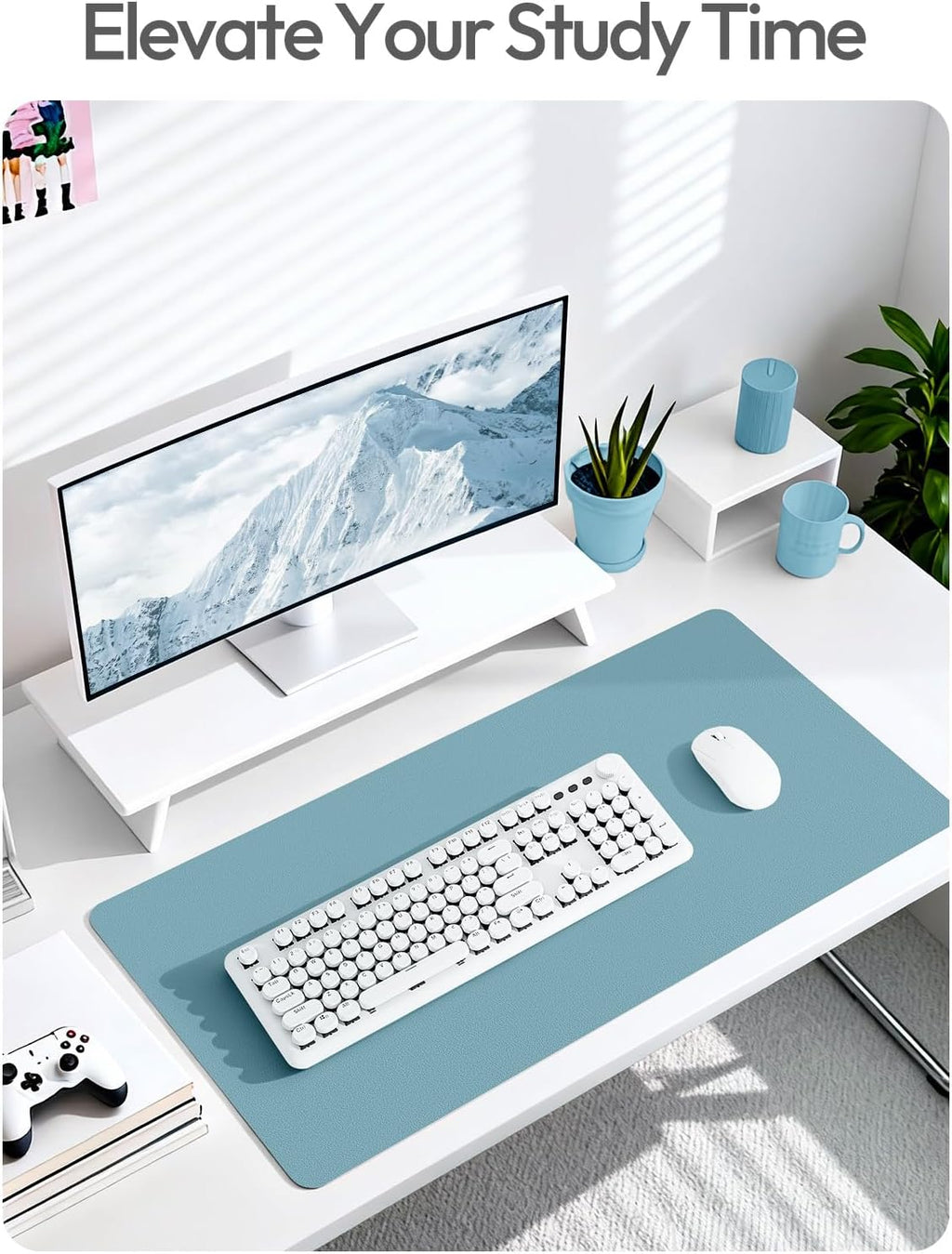 YSAGi Leather Desk Protector, Office Mat, Large Mouse Mat, Non-Slip PU Leather Blotter, Laptop Desk Mat, Waterproof Writing Pad for Office and Home(Aquamarine, 40" x 24") - Image 6