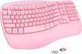 MEETION Wireless Ergonomic Keyboard with Wave Keys and Wrist Rest - Pink | Firm wrist rest, 2.4G USB-A receiver, USB-C adapter included, full-size layout, compatible with Windows, Mac, PC, laptop by MEETION
