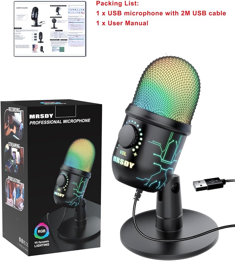 USB Gaming Microphone for PC with Noise Reduction, Mute, Gain, RGB | Condenser Mic, Headphone Jack, Suitable for PC, Computer, PS4, PS5, Mac, Streaming, Podcasting, Recording, YouTube, Discord - Image 9