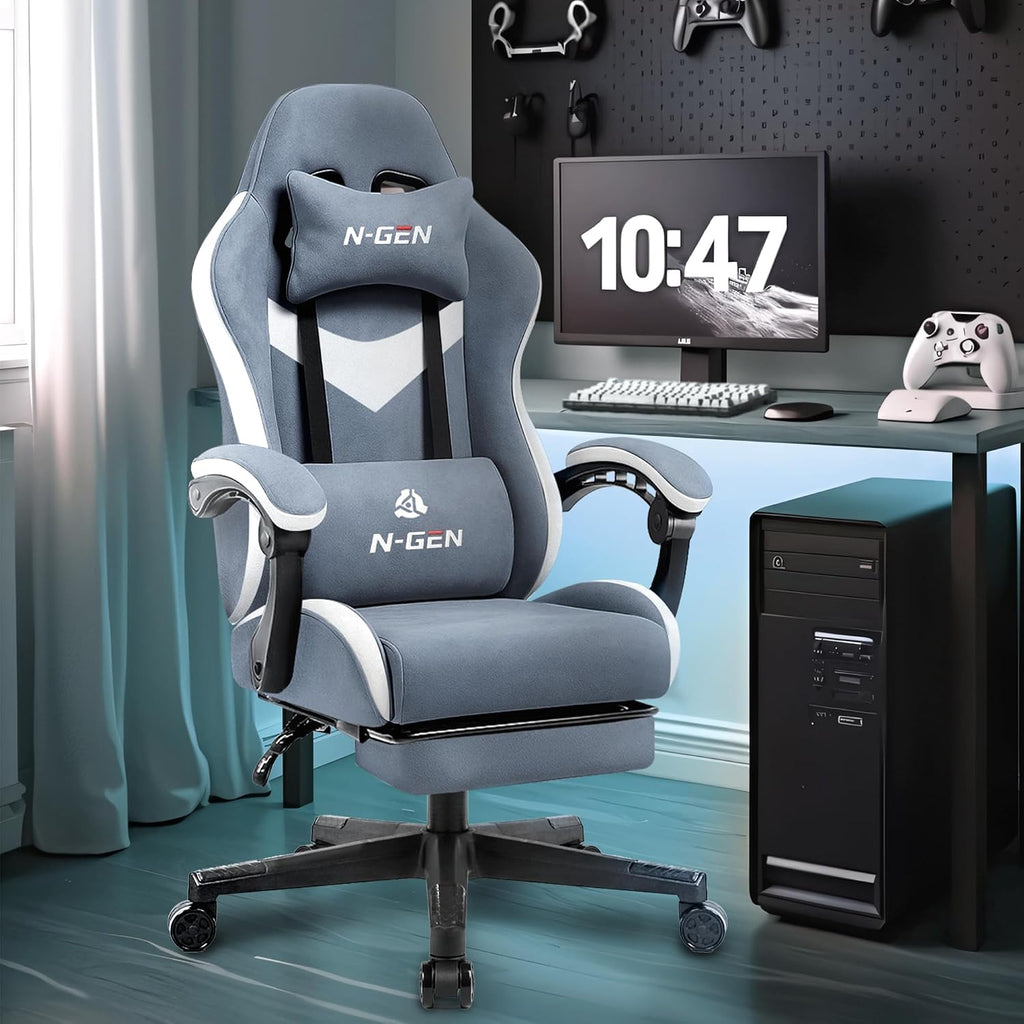 N-GEN GAMING Gaming Chair, Lumbar Support with Breathable Fabric, Blue - Image 2