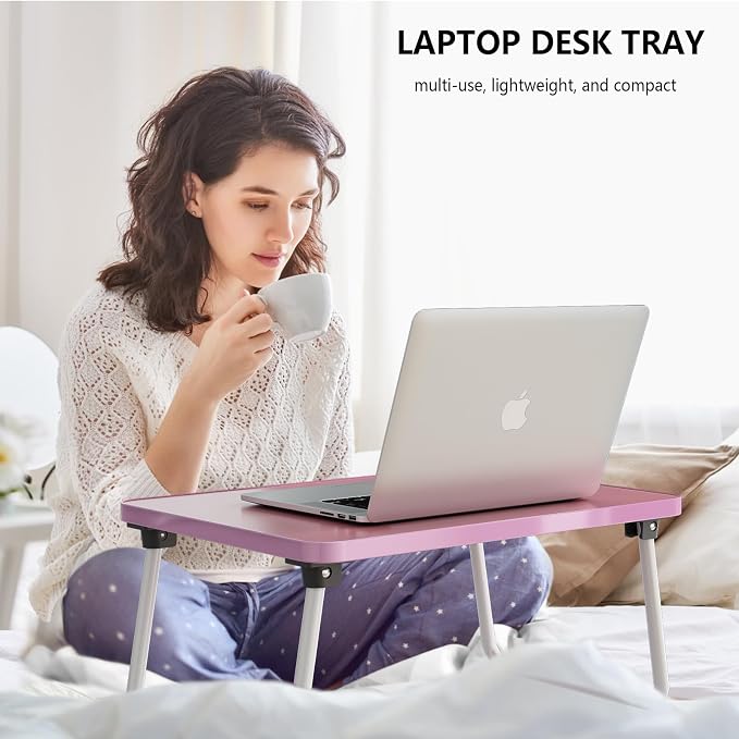 Foldable Lap Desk, Laptop Stand Bed Table Tray for Couch | Portable Breakfast Serving Tray, Lightweight Mini Lap Table, Works Great as Tablet Desk for Working, Reading & Writing, Pink - Image 2