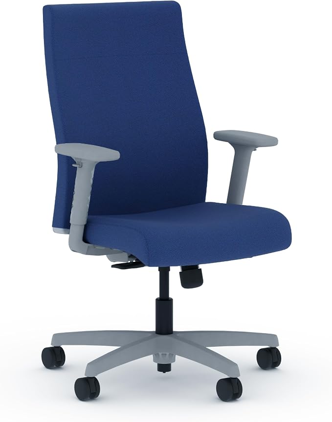 HON Ignition 2.0 Ergonomic Office Chair, Lumbar Support, Desk Chair, Indigo | Upholstered ergonomic office desk chair with lumbar support, adjustable arms, office decor, standard tilt for comfort by HON